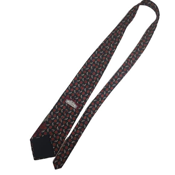 Villa Bugatti Neck Tie Italian Silk Black Red White Paisley Classic - Picture 3 of 8